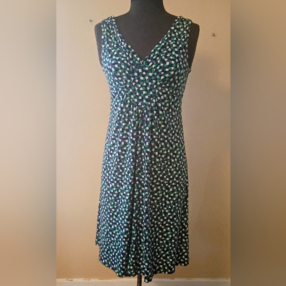 George Navy Maxi Dress with Green and White Dot Pattern